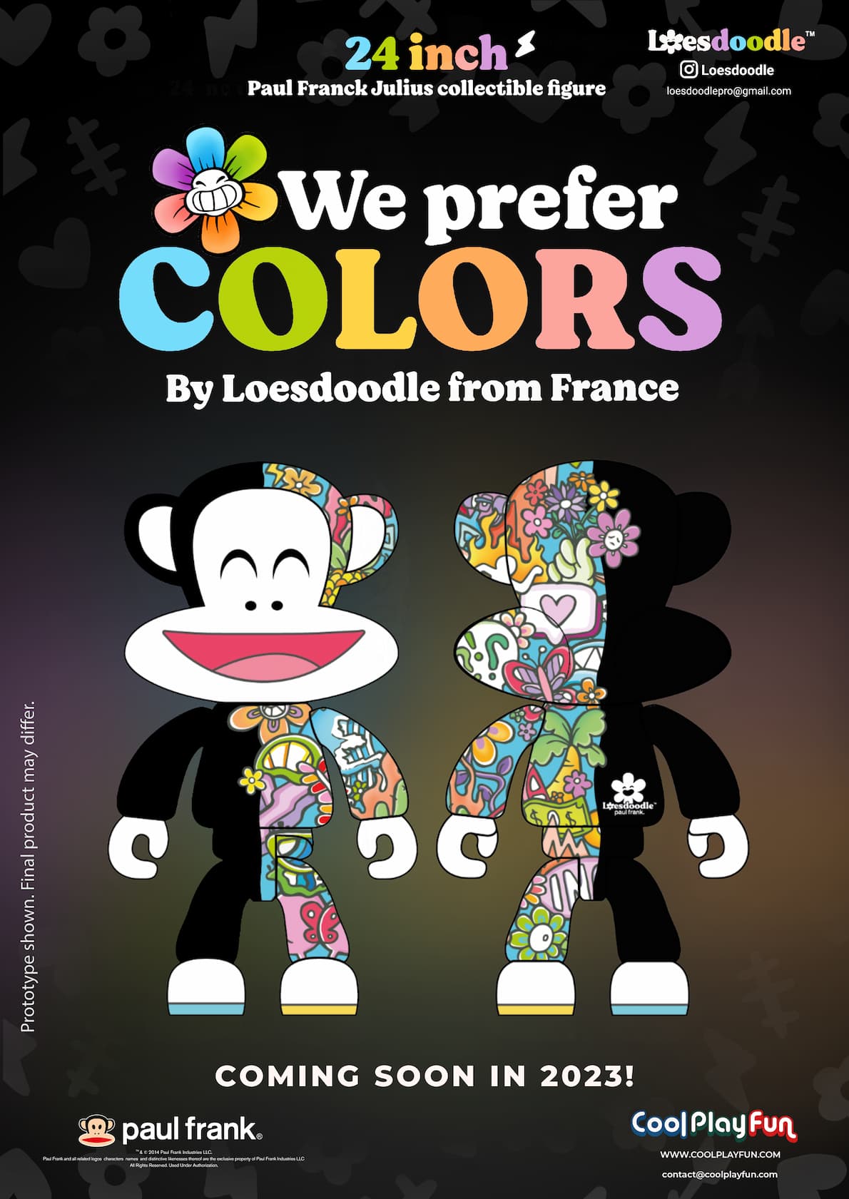 24inch Paul Frank Julius Collectible Figure (“We Prefer Colors” by Loesdoodle from France) Marketing Image (1)